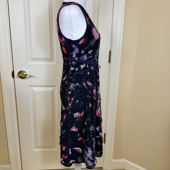 Theory Sleeveless Silk Blend Floral Dress Size 6 V-Neck Fit & Flare Midi - Picture 5 of 12
